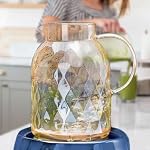 1.8L 60 oz Amber Glass Pitcher with Lid and Handle 2 Quart Water Pitcher with Spout Beverage Serveware Iced Tea Jug Water Carafe Heat Resistant Refrigerator Usable