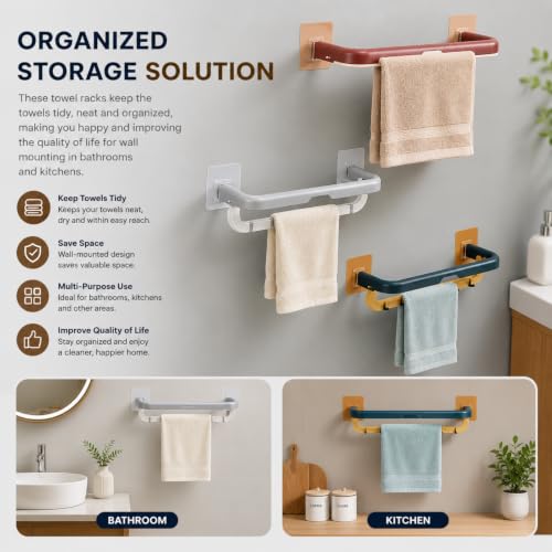 Image of Self Adhesive Towel Bar for Bathroom | No Drill, Wall Mounted, Heavy Duty Waterproof, Rustproof Space Saving