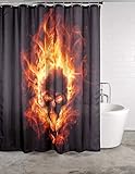 Sanilo Duschvorhang Totenkopf in Flammen 180 x 200 cm, hochwertige Qualität, 100prozent Polyester, wasserdicht, Anti-Schimmel-Effekt, inkl. 12 Duschvorhangringe
