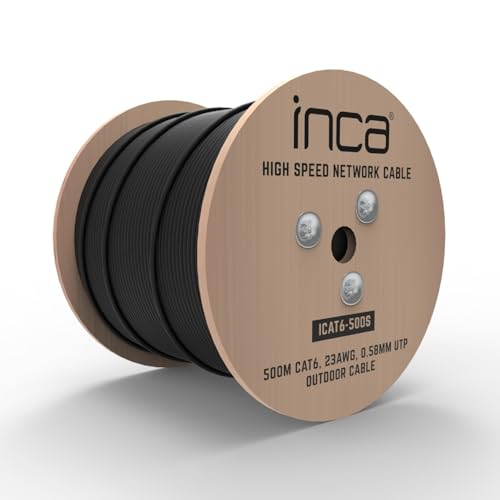 inca Câble réseau CAT6-500 m - Conducteur en aluminium laminé en cuivre - Câble LAN UTP - 1000 Mbps/250 MHz - Résistant aux intempéries pour les applications extérieures, CCTV, caméras IP - Gigabit