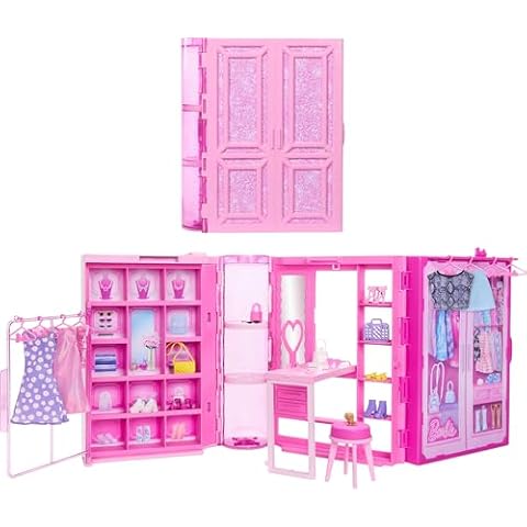 Barbie Dream Closet Toy Playset with Clothes & Accessories, 3-ft-Wide with 25+ Pieces, 4 Complete Fashion Looks Cover