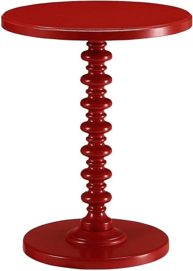 Image of Kundi Round Coffee End Table for Living Room - Modern Brown Accent Pedestal Side Table for Bedroom & Home Decor (Red)