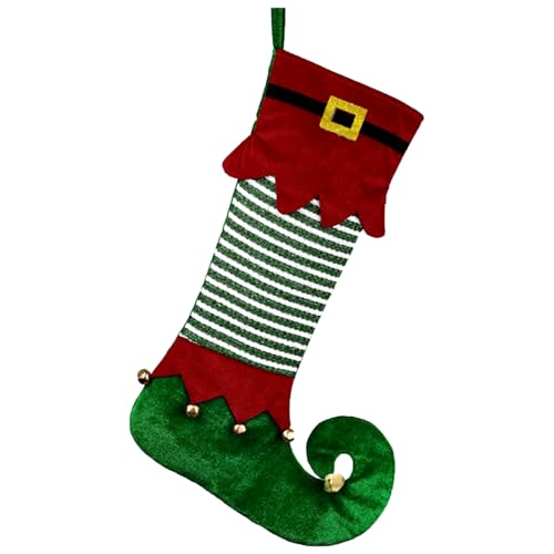 DONGKER Weihnachtsstrümpfe Große, 1 Stuck Elfen-Nikolausstiefel zum Befüllen, 56cm Längen, Groß Nikolausstrumpf mit Glöckchen für Kamin, Kaminsims, Weihnachten Dekoration