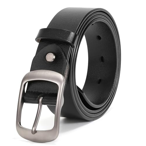 JASGOOD Women Leather Belt Brown Casual Waist Belt for Jeans Pants with Metal Pin Buckle,Black