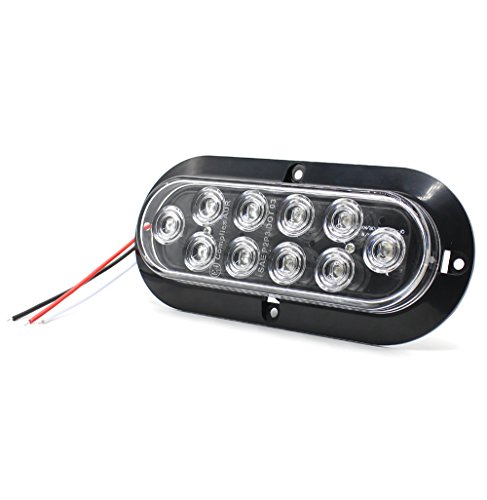 TMH ( Pack of 2 6 Inch 10 LED Surface Mount Oval Clear Lens/Red Light Turn Signal Side Marker Tail LED Light for Truck Trailer Trail Bus 12V DC - Thumbnail 4