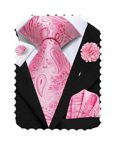Image of Hi-Tie Men's Tie Lapel Pin Set Pocket Square Cufflinks Formal Woven Silk Tie Sets Wedding Party