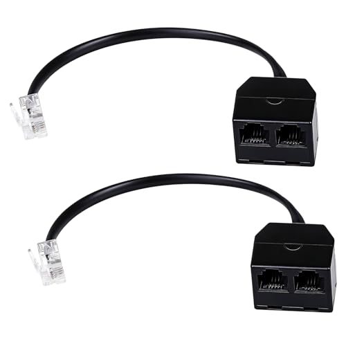 SynHHergyx 2 Pack Phone Line Splitter Two Way Phone Jack Splitter RJ11 Male to Dual Female Cable 6P4C Telephone Line Splitters for Telephone, Fax Machine, Black