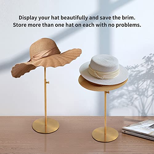 Gt Display Hat Display Stand, Oversized 7.09 Inch Cap Holder, Stable Base, Adjustable Height, Pack Of 2, Durable Stainless Steel Material, Gold #TOP2