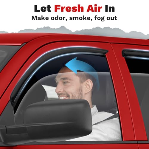 Image of Canvcle Ram Rain Guards - Window Visors for 2002-2008 Dodge Ram 1500 /03-09 Ram 2500 /3500 Quad Cab,Outside-Mount Tape-On Side Window Wind Deflectors for Ram Accessories,Vent Visors Shades