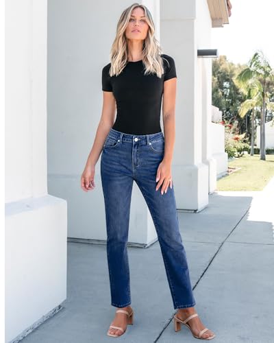 GRAPENT Straight Leg Jeans for Women High Waisted Trendy Slim Classic Stretchy Denim Work Trouser Jeans with Pockets2