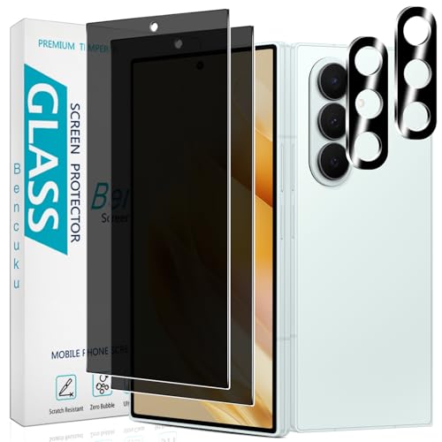 Bencuku 2 Pack Privacy Screen Protector for Samsung Galaxy Z Fold 7 with 2 Pack Camera Lens Protector, Anti Spy Private Tempered Glass, Anti Scratch, Bubble Free