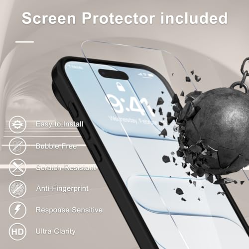 Image of YENAPOON for iPhone Air Case, Matte Magnetic Phone Cover [with 1 Screen Protector] [Support for MagSafe] [Shockproof Military Grade Protection] Translucent Frosted Back, Black