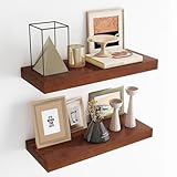 RICHFOCUS Floating Shelves for Wall | 24W x 9.3D Rustic Floating Shelves with Solid Ash Wood Veneer Set of 2 | Floating Wall Shelves with Upgraded Brackets | for Living Room Bathroom Home Office
