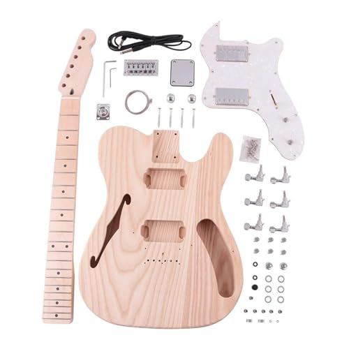 Unfinished Guitar Body DIY Electric Guitar Kits Single F Hole Ash Body Maple Neck And Fingerboard Dot Inlay With All Hardware