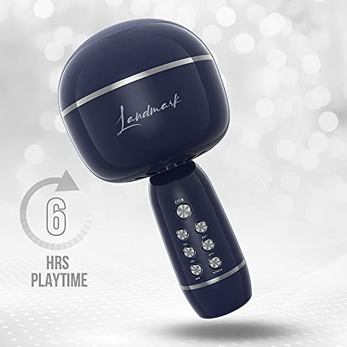 Image of LANDMARK LM BT1087 Chorus Handheld Wireless Singing Mic Multi-Function Bluetooth Karaoke Mic with Microphone Speaker, 6Hrs Playtime, Supports Micro Pin, TF Card & USB for All Smart Phones - Blue