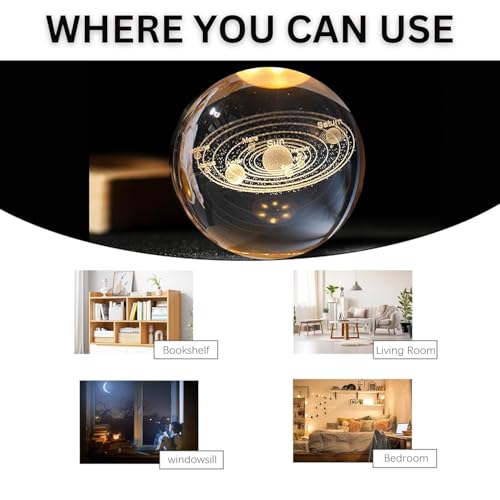 Image of Rangoli 3D Galaxy Crystal Ball Night Lamp,Creative Engraved Night Light, USB Table LED Wooden Crystal Ball for Home Decoration Birthday Gift for Teens, Boys, Girls (Galaxy) (Warm White)