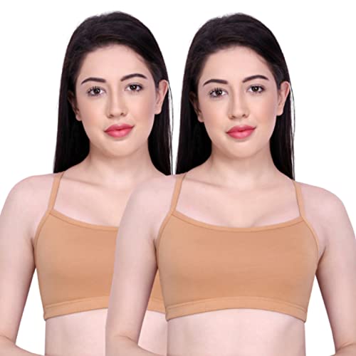 Image of INKURV Slip On Beginner's Bra for Girls & Teenagers, Non Padded Sports Bra| Adjustable Straps with No Hooks| Double Layered Fabric, Non-Wired Seamless Bralette for Gym-Combo of 2