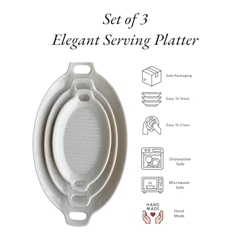 Image of Serving Platter | Melamine Snack Platter | Multi-Purpose Kitchen Serving Platter | Versatile Chip and Dip Tray for Snacks, Starters & Desserts | Lightweight & Dishwasher Safe | Set of 3 (IVORY)
