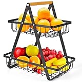 KCTOAMZ Cesta de Frutas Desmontable de 2 Niveles,Frutero Organizador Canasta De Metal, Soporte de Frutero para Almacenar...