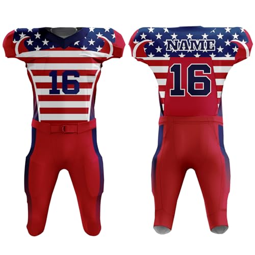 DIYUME Men\'s Front & Back Add Your Text Picture Football Uniforms High School Game Activewear,American Flag