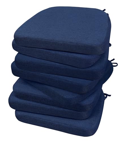 Image of AAAAAcessories D-Shaped Chair Cushions, 2 inch Thick Dining Chair Pads with Ties and Removable, Machine-Washable Cover, 17 inch x 16 inch, Set of 8, Blue
