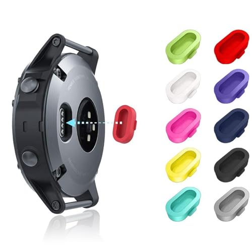 Buoluoioir 10 PCS Tapones de Polvo Compatible con Garmin Fenix 6/6S/6X/5/5S/5X, Vivoactive 3/4/4S, Forerunner 45/55/245/745/945, Venu 2/2S, Protector de Silicona para Puerto del Cargador,Color