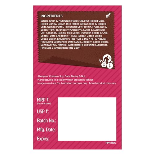 Image of MuscleBlaze Fit High Protein Muesli (400g, Dark Chocolate & Cranberry) | 22g Protein | With Raisins, Almonds & Super Seeds, High Protein Breakfast Cereals