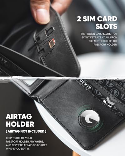 Image of VULKIT Passport Wallet Compatible with Airtag Holder RFID Blocking Bifold Travel Card Holder, Dark Grey, Small, Minimalist