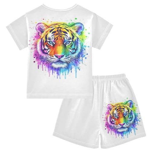 Watercolor Animal Pajama Set Short Sleeve Pajamas Shorts Sets Cotton PJS 2 Piece Clothes Set 5Y2