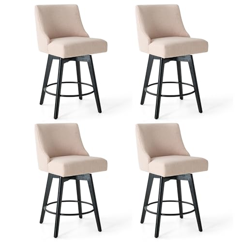 Image of 26 inch Counter Height Swivel Bar Stools, Set of 4, Flax Beige