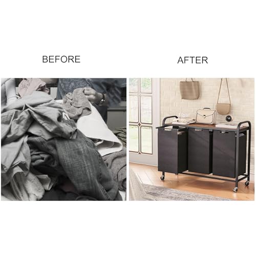 Panier à linge avec roulettes et cadre métal grand tri