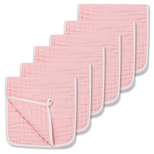 Image of CottCare Muslin Burp Cloths for Baby 100% Cotton Large 20''X10'' 6 Layers Thicken Super Soft and Absorbent (6 Pack,Pink)