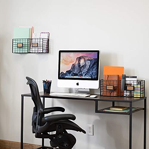 Wall35 2 Sectional Wire Basket And Wall File Folder Holder Bundle, Desk Organizer Magazine Holder Home And Office Organization, Metal Black #TOP6