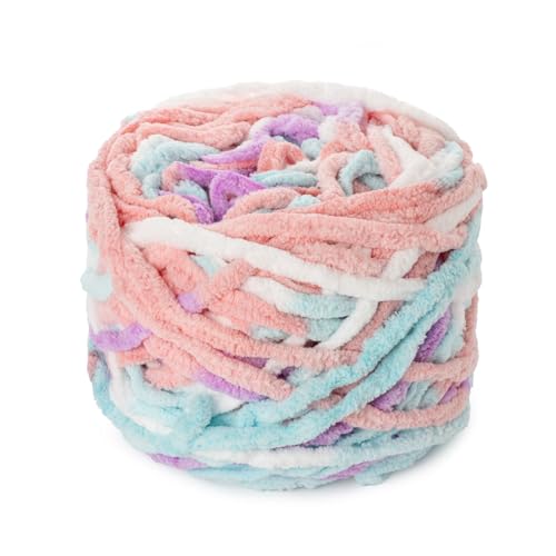 Plush Chenille Chunky Yarn 100g (49.2yd) - Fluffy Velvet Yarn Crochet for Blanket Knitting and Crocheting - Baby Yarns for Crocheting Soft - Amigurumi Yarns (Blue-Pink-Purple)
