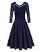 Produktbild Clearlove Damen Kleider Elegant Spitzenkleid 3/4 Ärmel Cocktailkleid Rundhals Knielang Rockabilly KleidVerpackung MEHRWEG, Dunkelblau-3/4 Ärmel, S