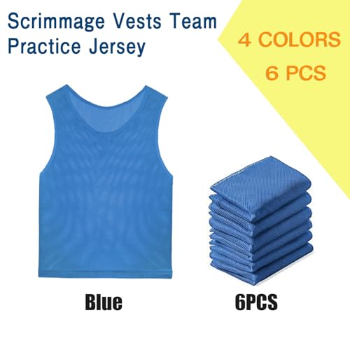 Image of 6 Pack Pinnies Team Practice Vests for Child Youth Teen Adult, Mesh Scrimmage Jersey for Soccer Football Basketball