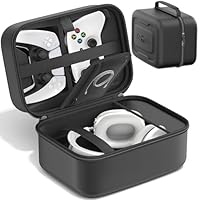 Headset And Controller Carrying Case Compatible with Both PS5/PS4/Switch Pro/XBOX One/Xbox Series X/S Controllers, Hard Protective Controller Travel Storage Bag with Mesh Pocket for Cable, Black