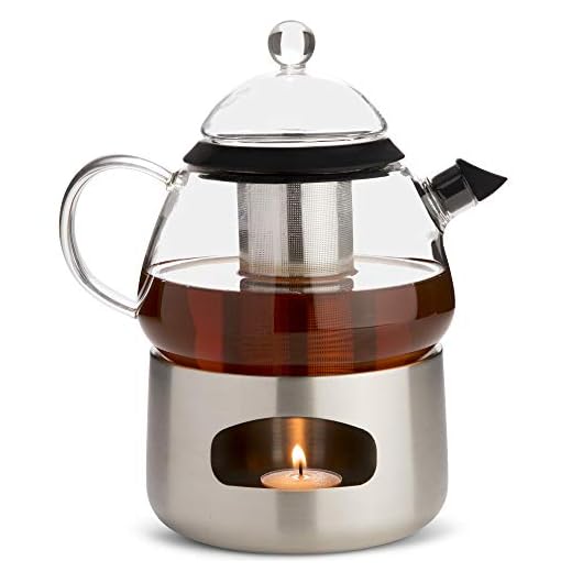 Elfin Glass Teapot with Infuser and Teapot Warmer (Stainless Steel) 28oz / 800ml Danish Designer Teapot Set – Stylish Clear Glass Tea Pot Sets with Infusers for Loose Leaf Tea and Tea Bags at Tea Time