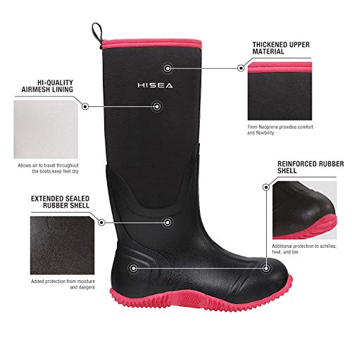 Image of HISEA Women's Rain Boots Waterproof Insulated Neoprene Rubber Mud Boots | Tall Knee High Work Boots Anti-Slip Outdoor Hunting Garden Farm Yard Barn Boots, Size 6-11