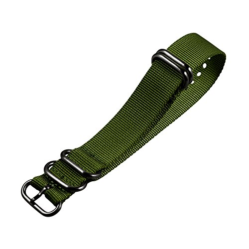 Clockwork Synergy - XL 5 Ring Heavy NATO PVD Black Watch Strap Bands (22mm, Army Green)