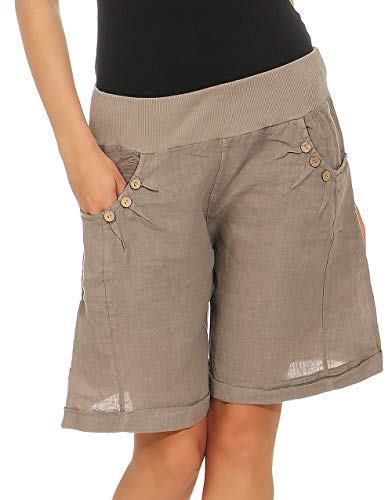 Malito Mujer Pantalones de Lino Pantalones Cortos Bermuda Uni Colors 8024 (Fango, L)