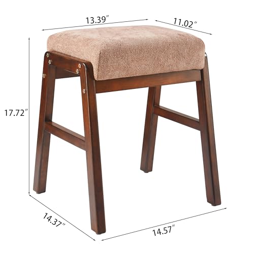 Taburete tapizado pequeño con patas de madera para espacios reducidos 3