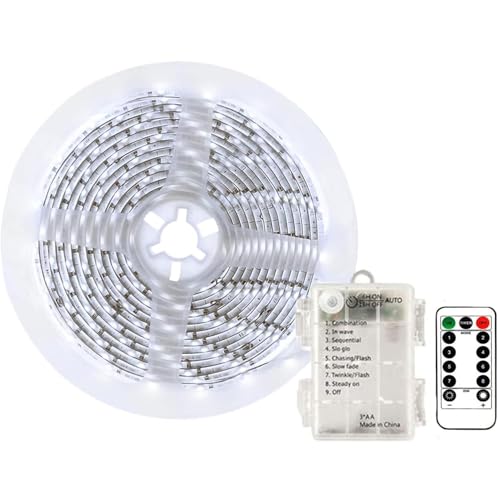 SUAVER Bande LED à Piles avec Télécommande,étanche Flexible Ruban LED Decoration Lumineuse,Auto-adhésif Découpable Lampe à cordes pour Chambre,Salle de Jeux,Fête,Festival (Blanc, 1m 60LED)