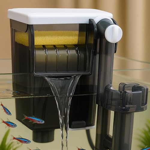 Image of BLH-401 Aquarium Hang On Filter | 4W | 250L /H HOB Filter with Surface Skimmer | Vertical Aquarium Filter for Fish Bowl & Mini Fish Tanks Up to 1.5 Ft | Silent Waterfall Filtration System