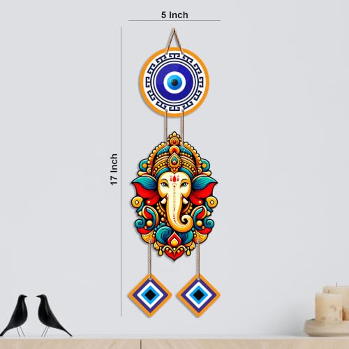 Image of Artvibes Siddhivinayak Wall Hanging with Evil Eye Protection for Home Decor | Nazar Dosh Removal Hanging for Entrance Temple Bedroom Office | Spiritual Vastu Lucky Charm Decorative Gift (WH 8565N)