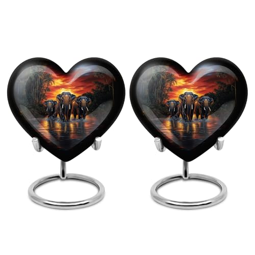 Image of Elephant Urn Small Cremation Urn for Adult Ashes Men & Women 3 Inch 2 Qty | Keepsake Funeral Urns for Human Ashes Adult Female & Male Little Burial Urns for Mom & Dad