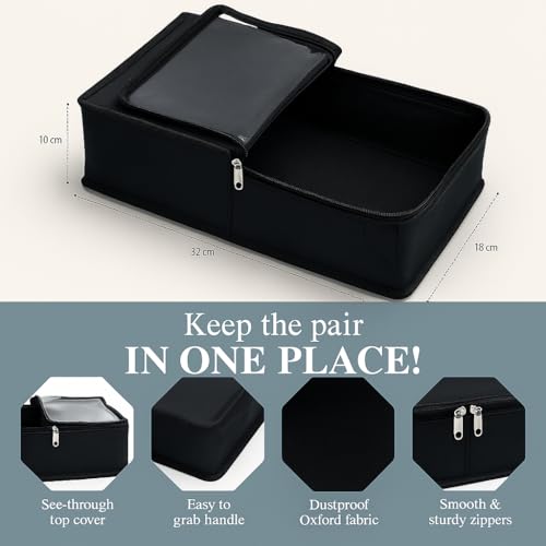 Image of Men Black Shoe Bag for Travel & Storage, Travelling Shoes Cover, Portable Dustproof Pouch, Sneaker Box, Transparent Home Organiser Boxes, Protector from Rain - Set of 4 (32 X 10 X 18 cm)