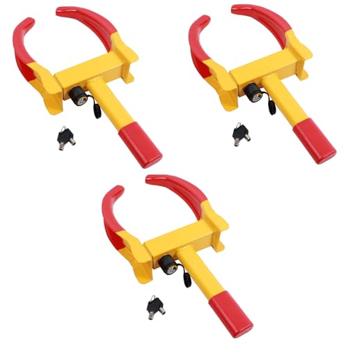 3er Set Universal Radkralle Reifenkralle Parkkralle mit Sicherheitsschloss 17-27,5 cm Diebstahlsicherung Wegfahrsperre für PKW mit 2 Schlüsseln Wohnwagen Anhänger