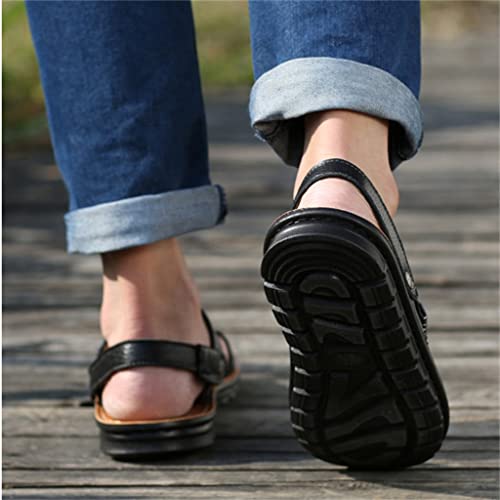Men's Beach Shoes Sandals Cow Leather Slippers Breathable Purpose Men's Sandals(42)3