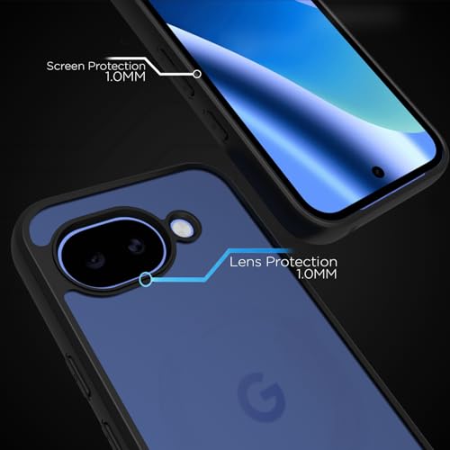 Image of RIGGEAR Shockproof Sleek Hybrid Armor Back Cover Case for Google Pixel 10a (Smoke Black Matte PC + Black TPU Bumper)